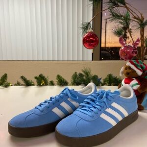 Adidas Men's Light Blue and White Sneakers